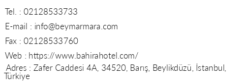 Bahira Suite Hotel telefon numaralar, faks, e-mail, posta adresi ve iletiim bilgileri